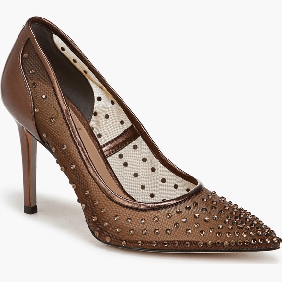 Elegant Brown Studded Women's Heels - Picture 1 of 2